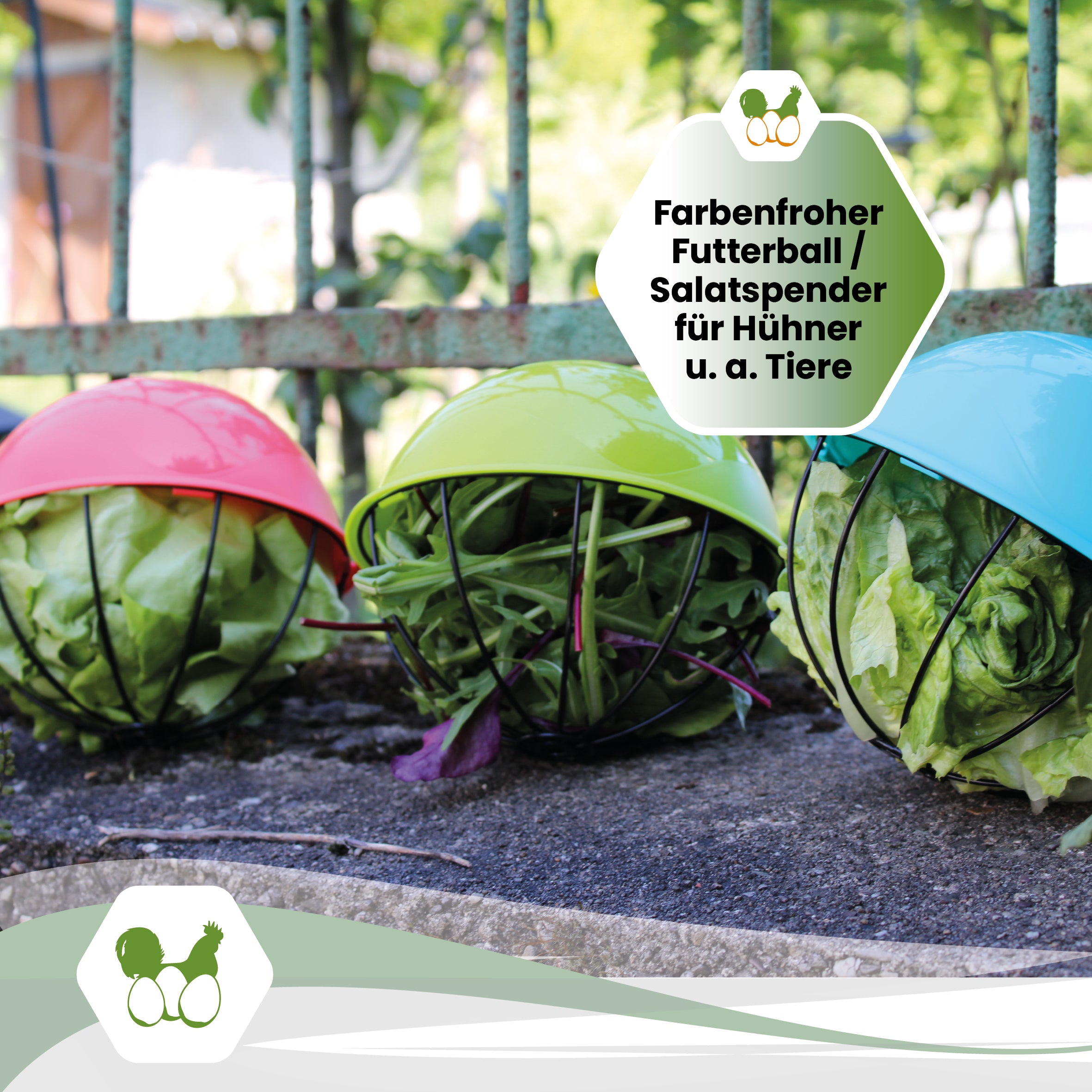 Farbenfroher Futterball / Salatspender "Farbenfroher Futterball/ Salatspender für Hühner u. a. Tiere" 