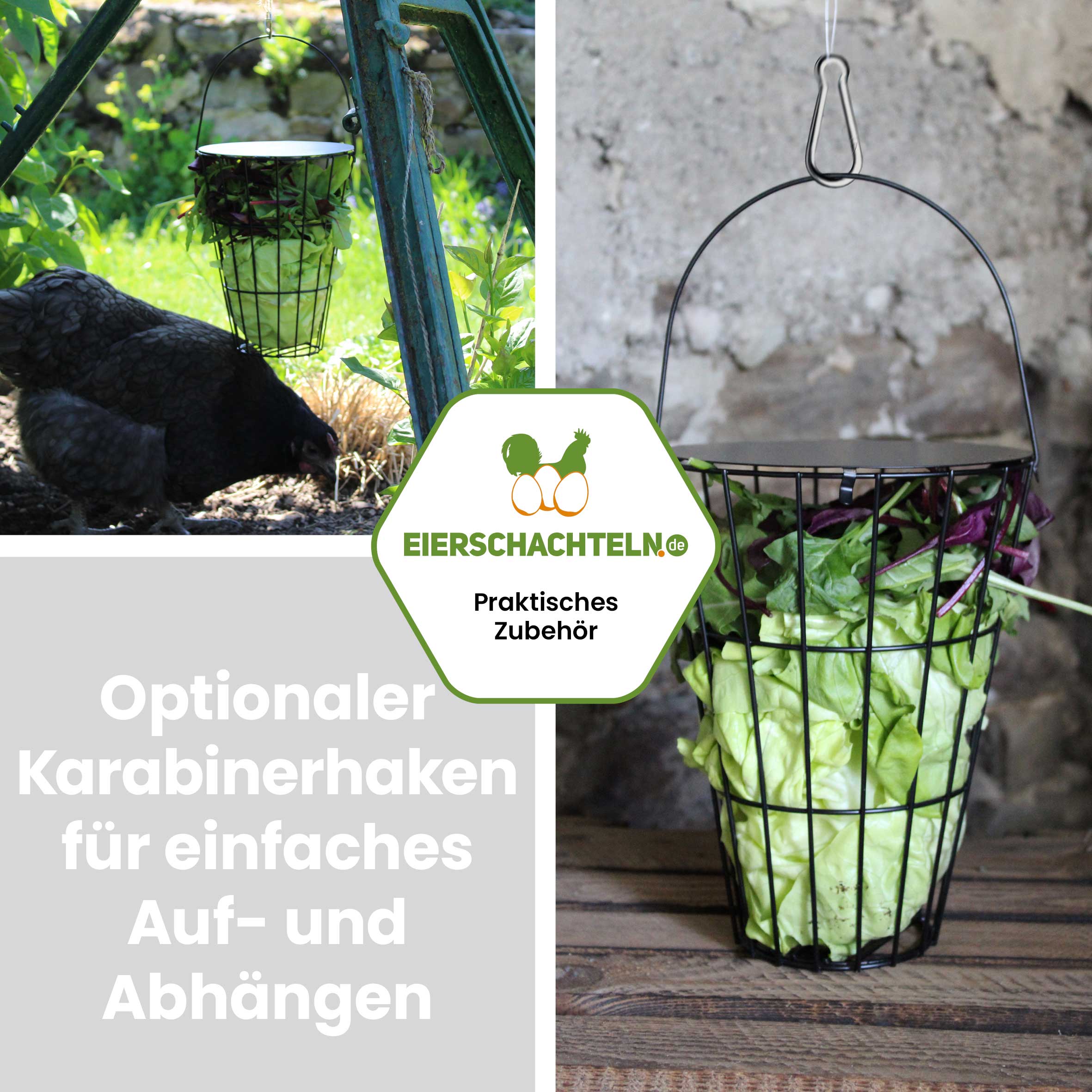 Futterkorb zum Aufhängen, schwarz "Optionaler Karabinerhaken für einfaches Auf- und Abhängen" 