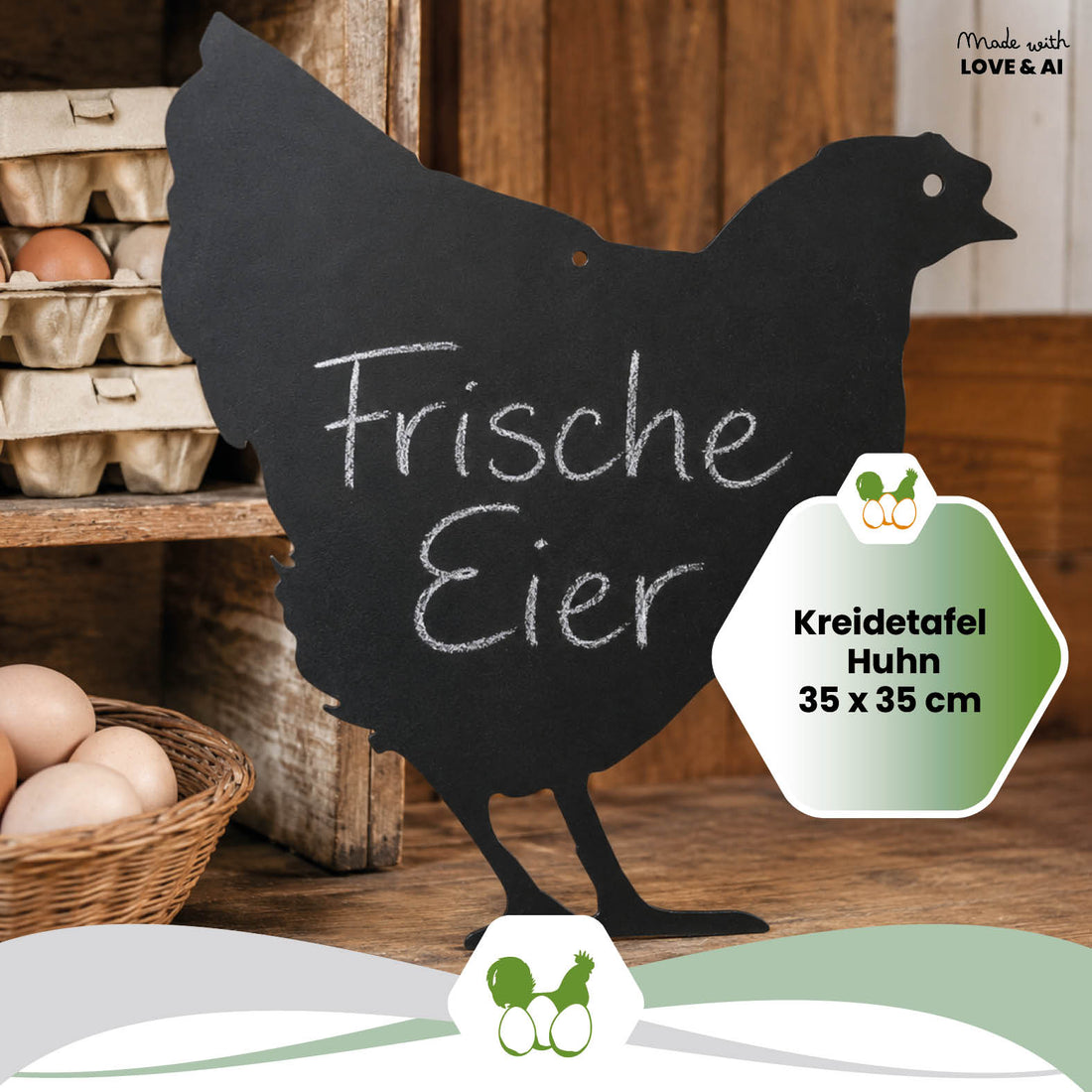 Kreidetafel Huhn 35 x 35 cm - lebensgroße Hofladen Werbetafel