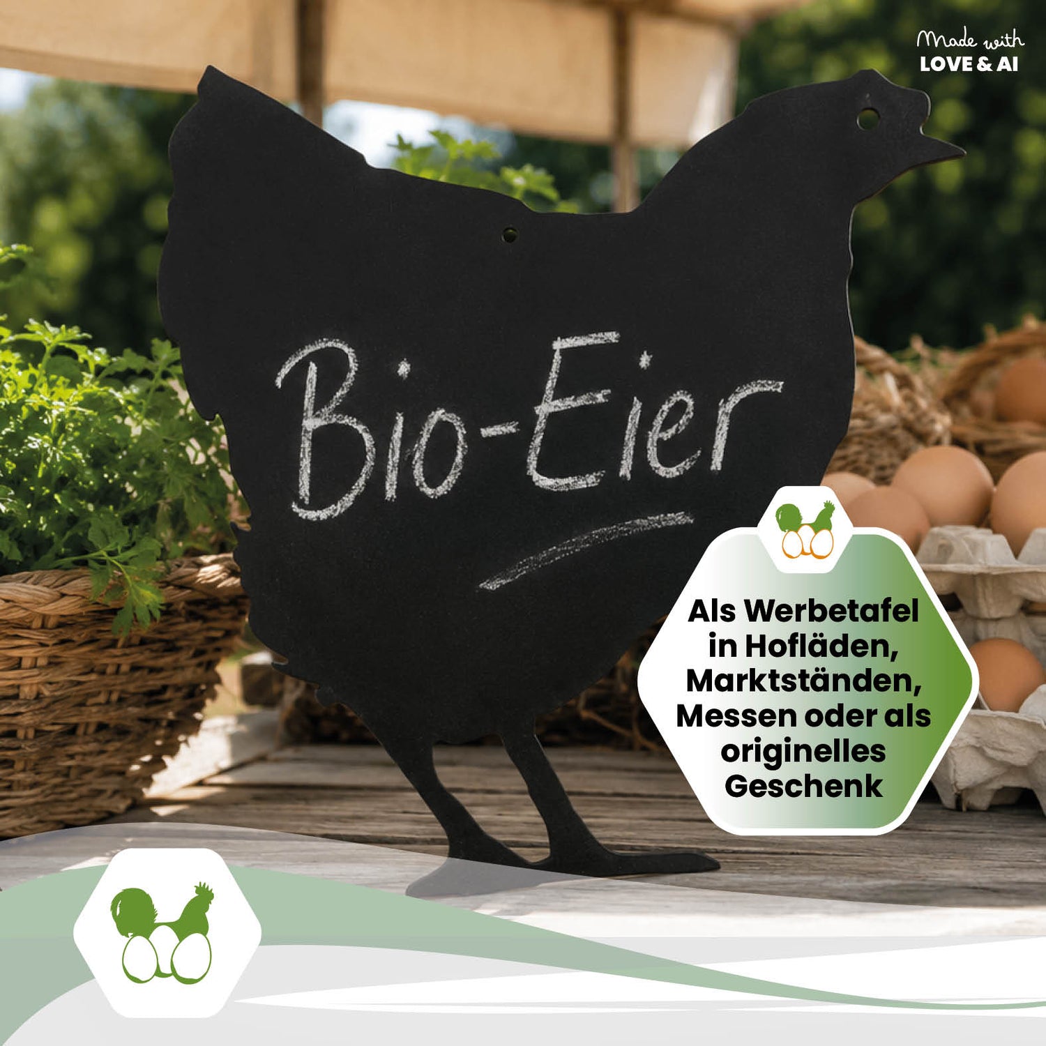 Kreidetafel Huhn 35 x 35 cm - lebensgroße Hofladen Werbetafel