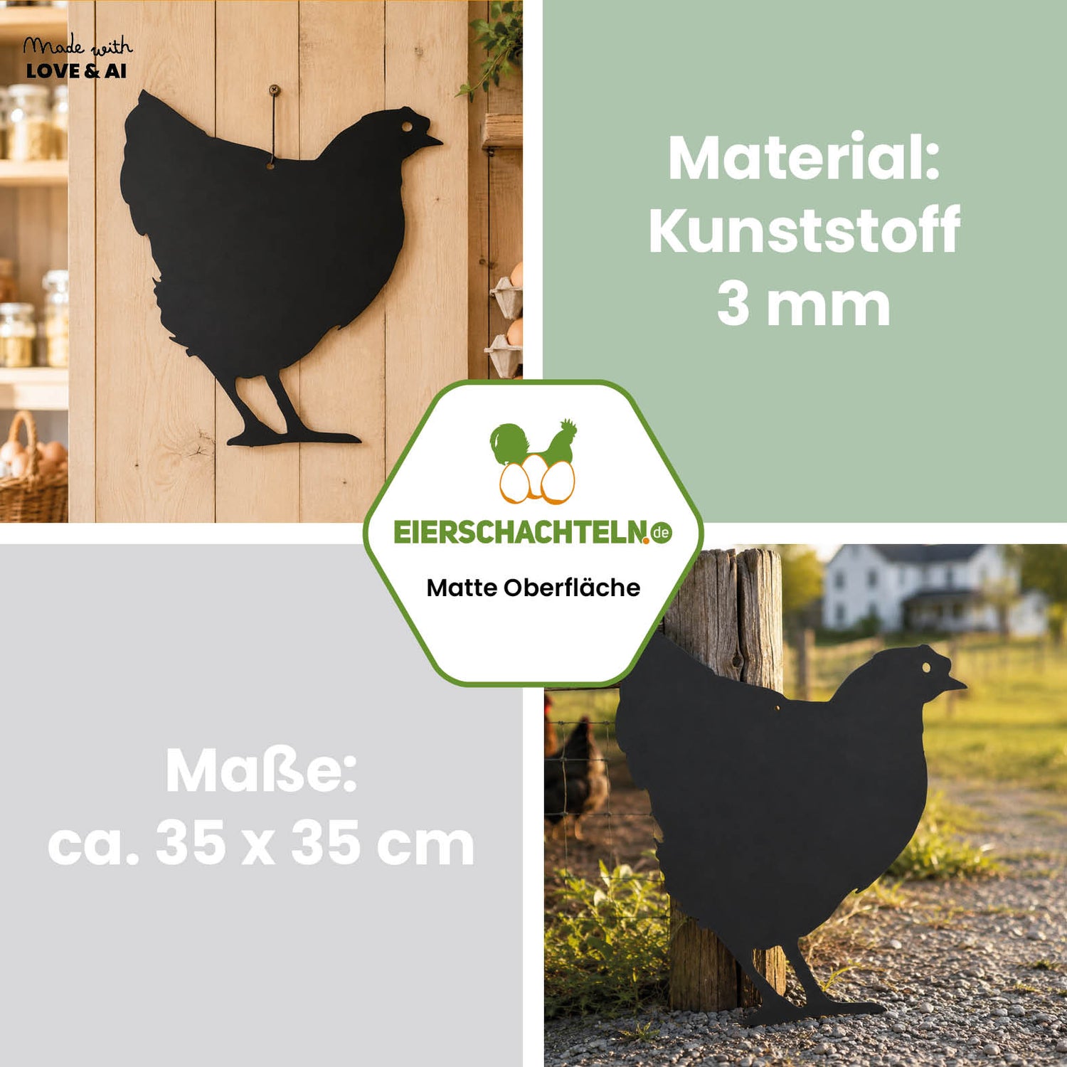 Kreidetafel Huhn 35 x 35 cm - lebensgroße Hofladen Werbetafel