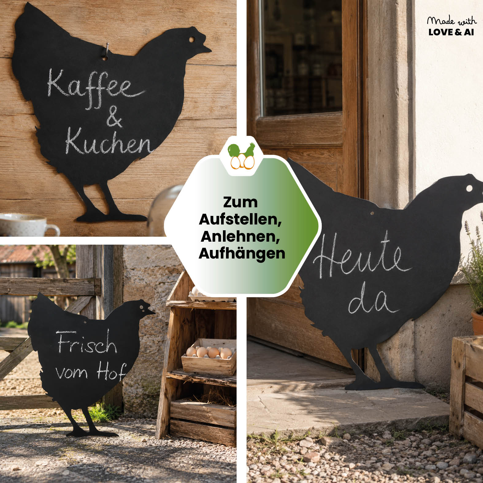 Kreidetafel Huhn 35 x 35 cm - lebensgroße Hofladen Werbetafel