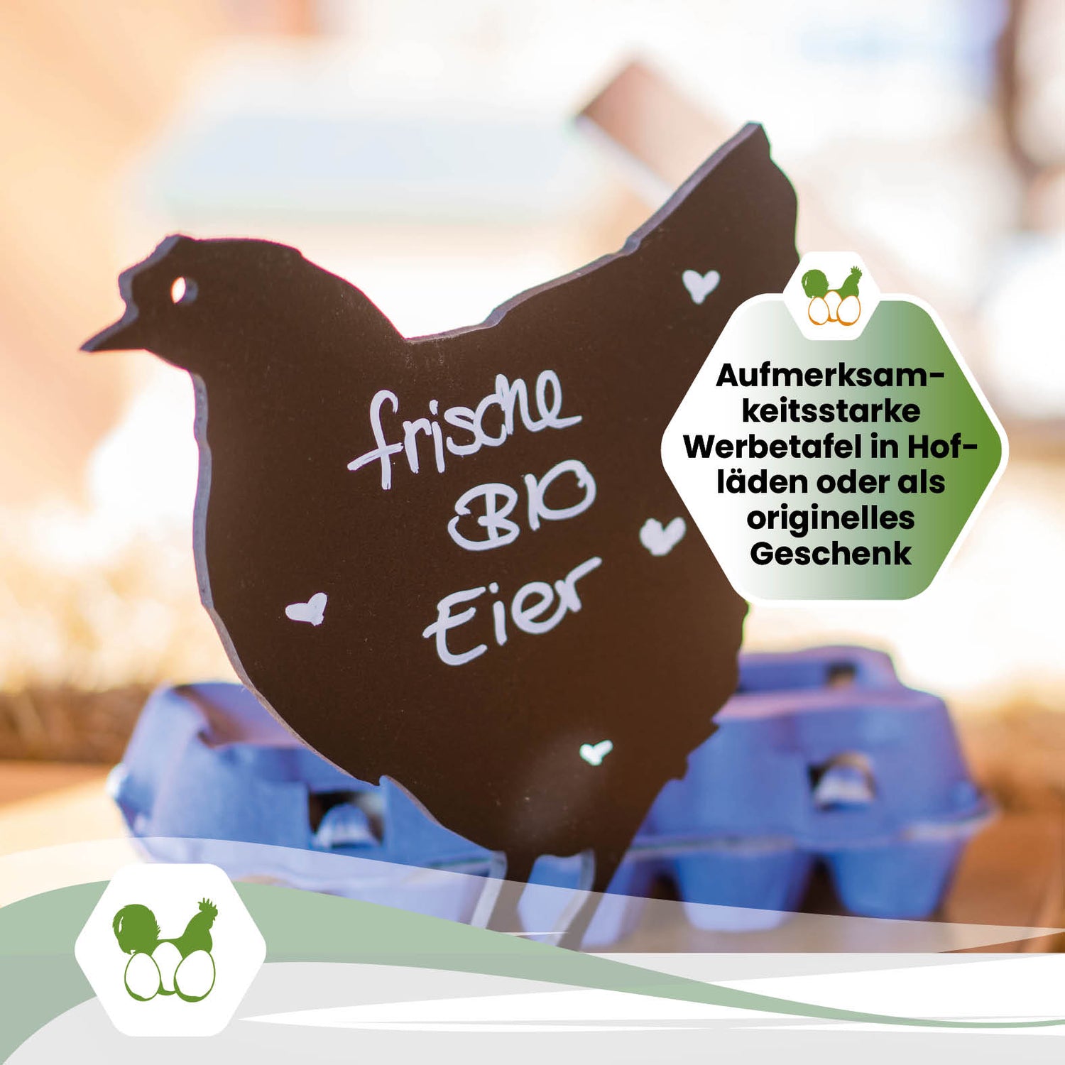 Große Kreidetafel Huhn ca. 60 x 55 cm - Hühnertafel für den Hofladen