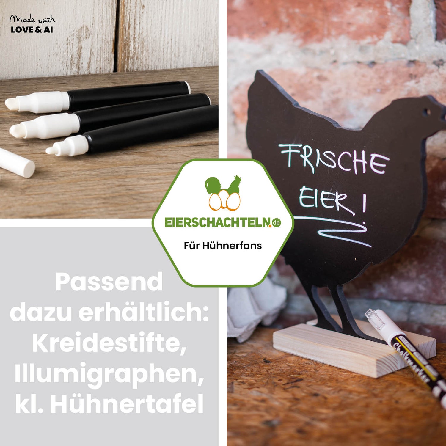 Große Kreidetafel Huhn ca. 60 x 55 cm - Hühnertafel für den Hofladen