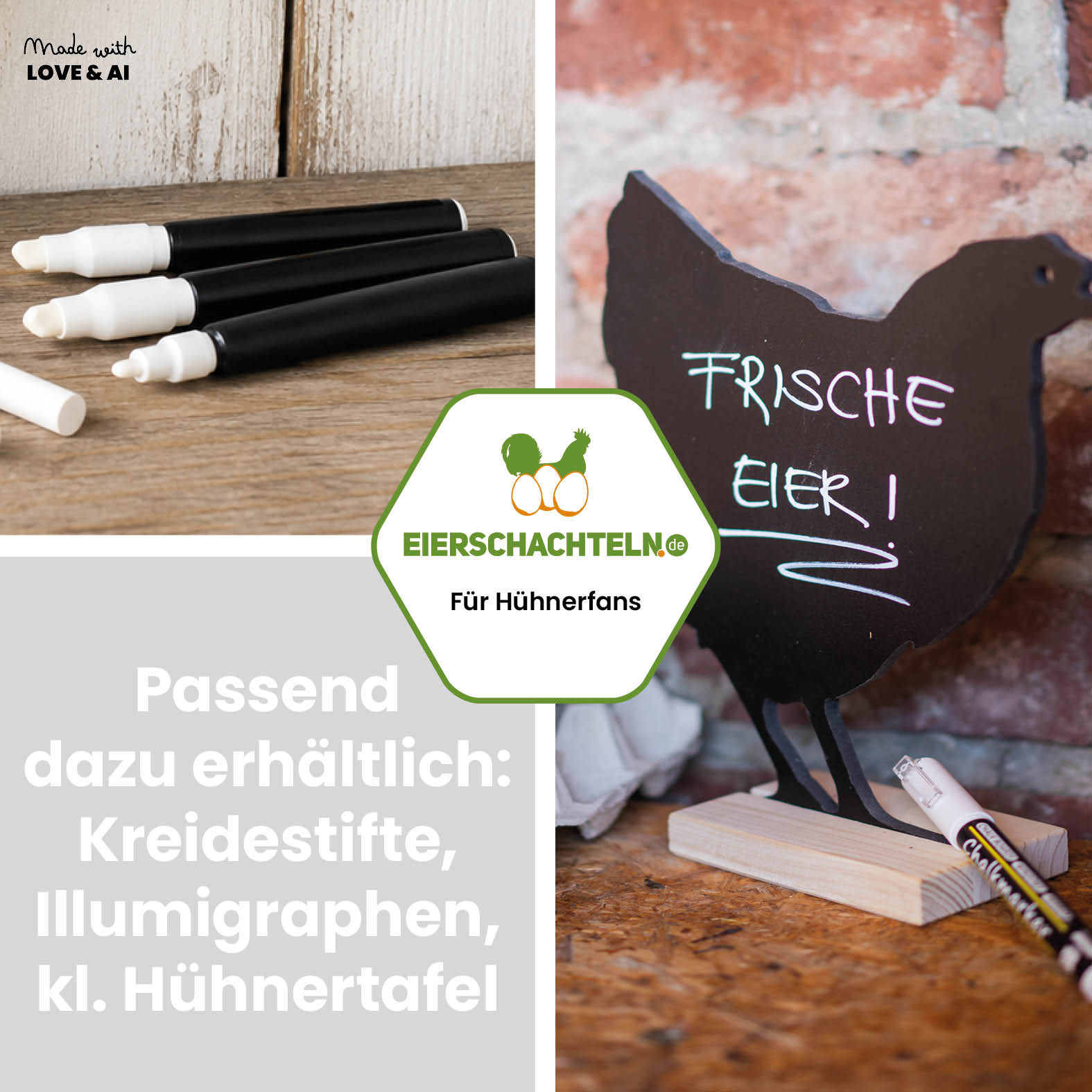 Große Kreidetafel Huhn ca. 60 x 55 cm - Hühnertafel für den Hofladen