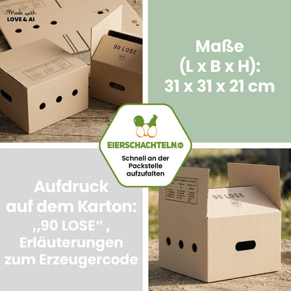 90er Eierkartons für lose Eier - für Höckerlagen 1.000 Stück (Palette)