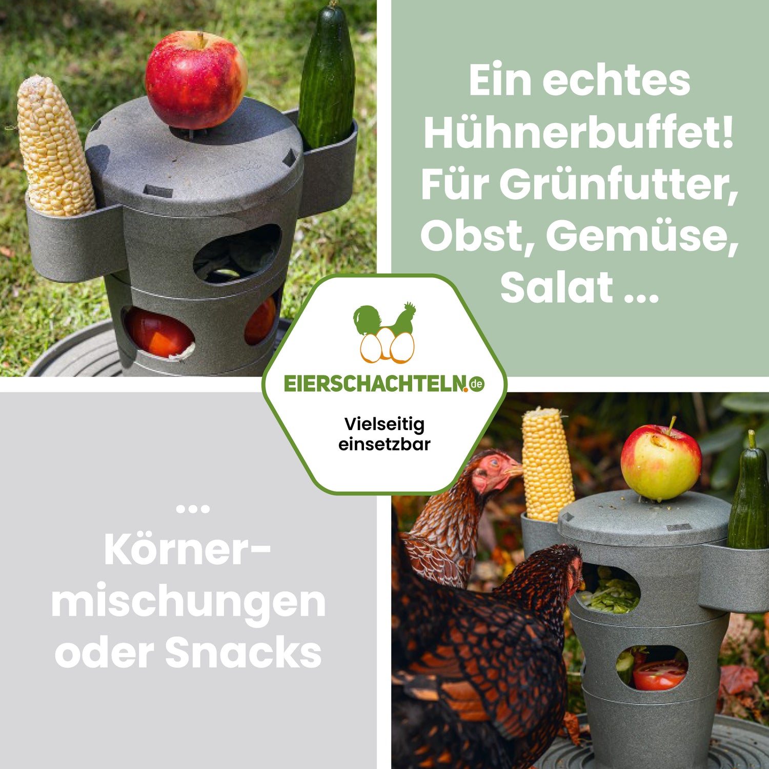 Snackturm Beeztees eco friendly "Ein echtes Hühnerbuffet! Für Grünfutter, Obst Gemüse, Salat, Körnermischungen oder Snacks"