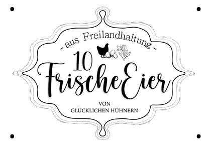 Eierschachtel-Stempel "von glücklichen Hühnern" 10 Frische Eier aus Freilandhaltung