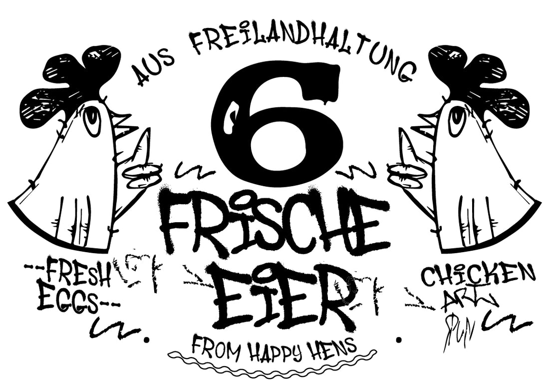 Eierschachtel-Stempel Streetart 6 Frische Eier aus Freilandhaltung