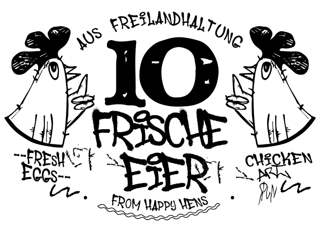 Eierschachtel-Stempel Streetart 10 Frische Eier aus Freilandhaltung