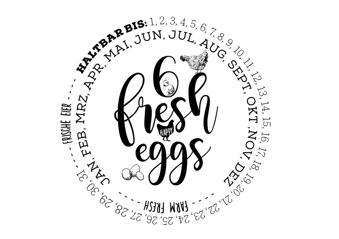 Eierschachtel-Stempel "Haltbar bis" 6 fresh eggs