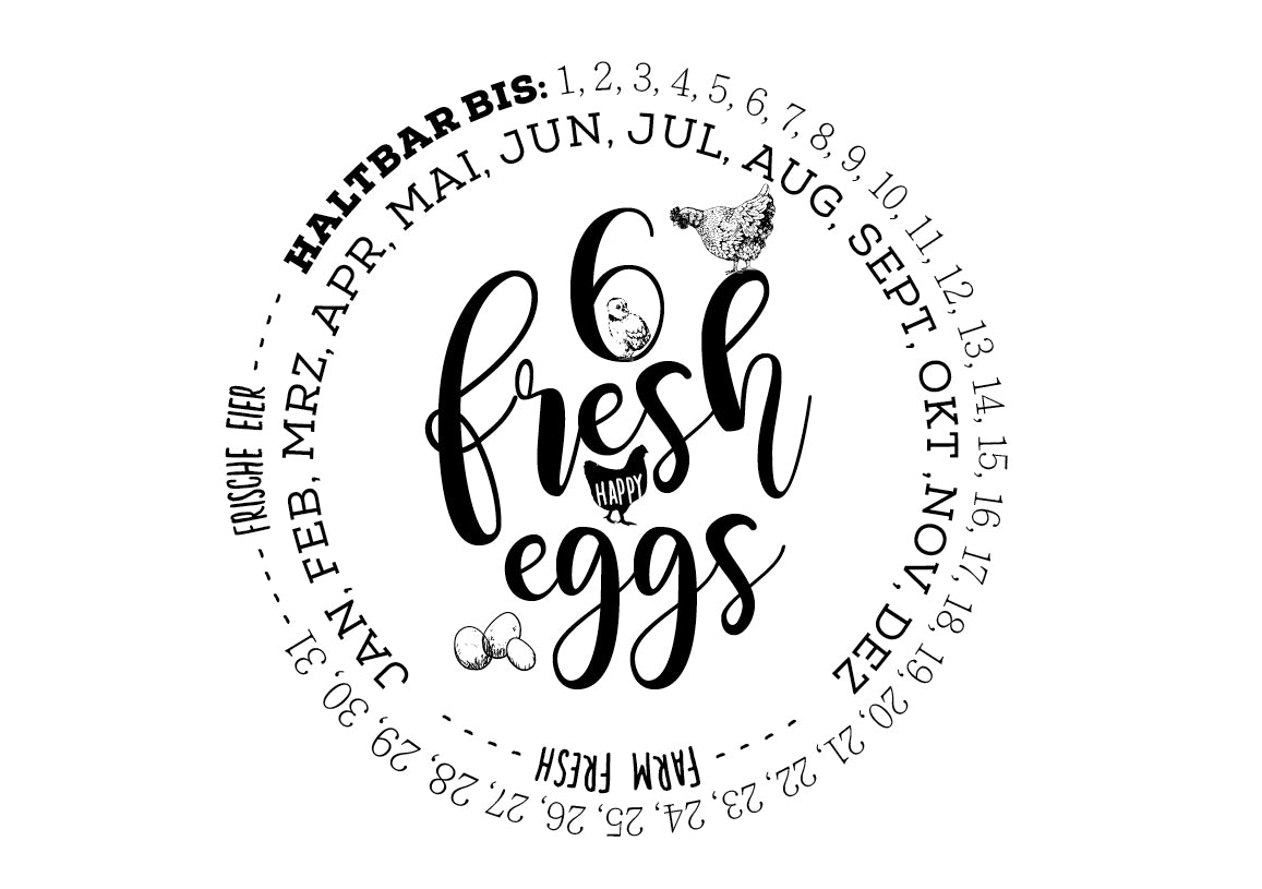 Eierschachtel-Stempel "Haltbar bis" 6 fresh eggs