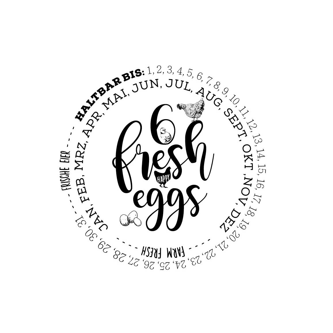 Eierschachtel-Stempel "Haltbar bis" 6 fresh eggs
