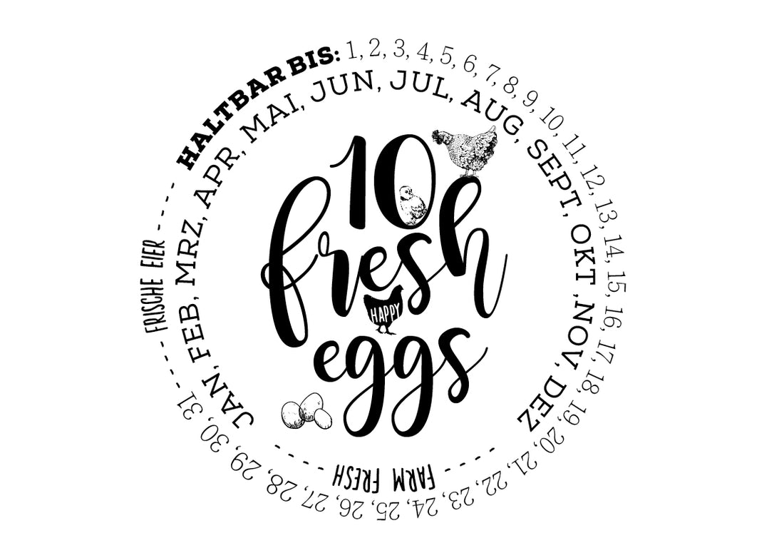 Eierschachtel-Stempel "Haltbar bis" 10  fresh eggs