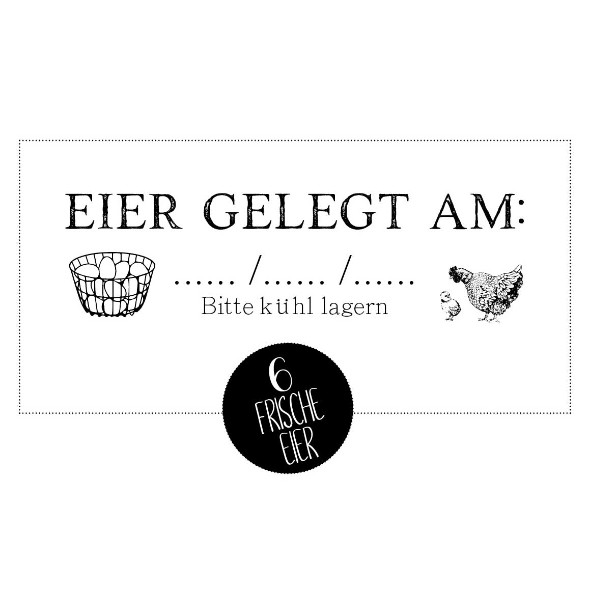 Eierschachtel-Stempel 6 Frische Eier gelegt am ...