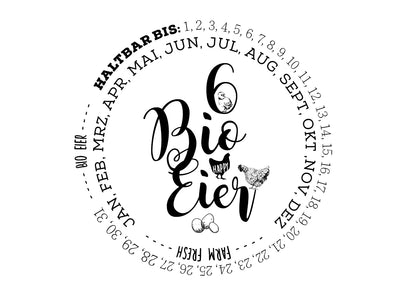 Eierschachtel-Stempel "Haltbar bis" 6 Bio-Eier