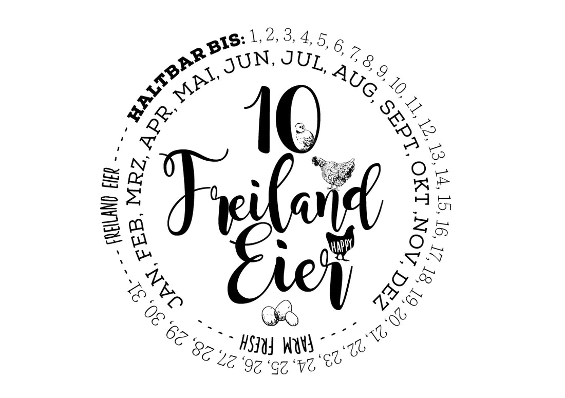 Eierschachtel-Stempel "Haltbar bis" 10  Freiland-Eier