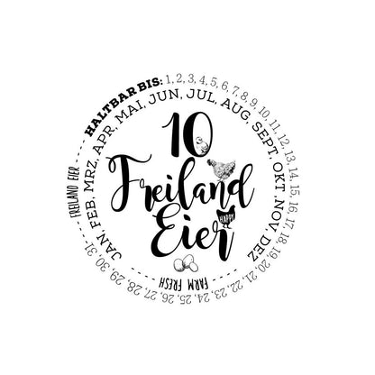 Eierschachtel-Stempel "Haltbar bis" 10  Freiland-Eier