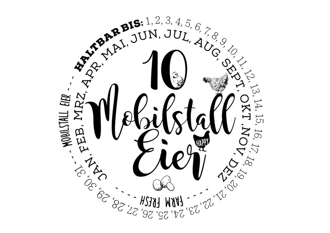Eierschachtel-Stempel "Haltbar bis" 10 Mobilstall-Eier