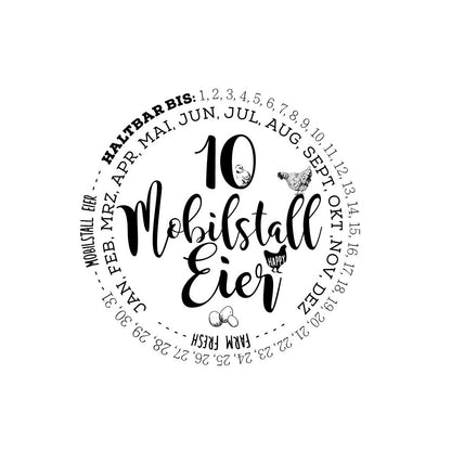 Eierschachtel-Stempel "Haltbar bis" 10 Mobilstall-Eier