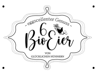 Eierschachtel-Stempel "von glücklichen Hühnern" 6 Bio-Eier