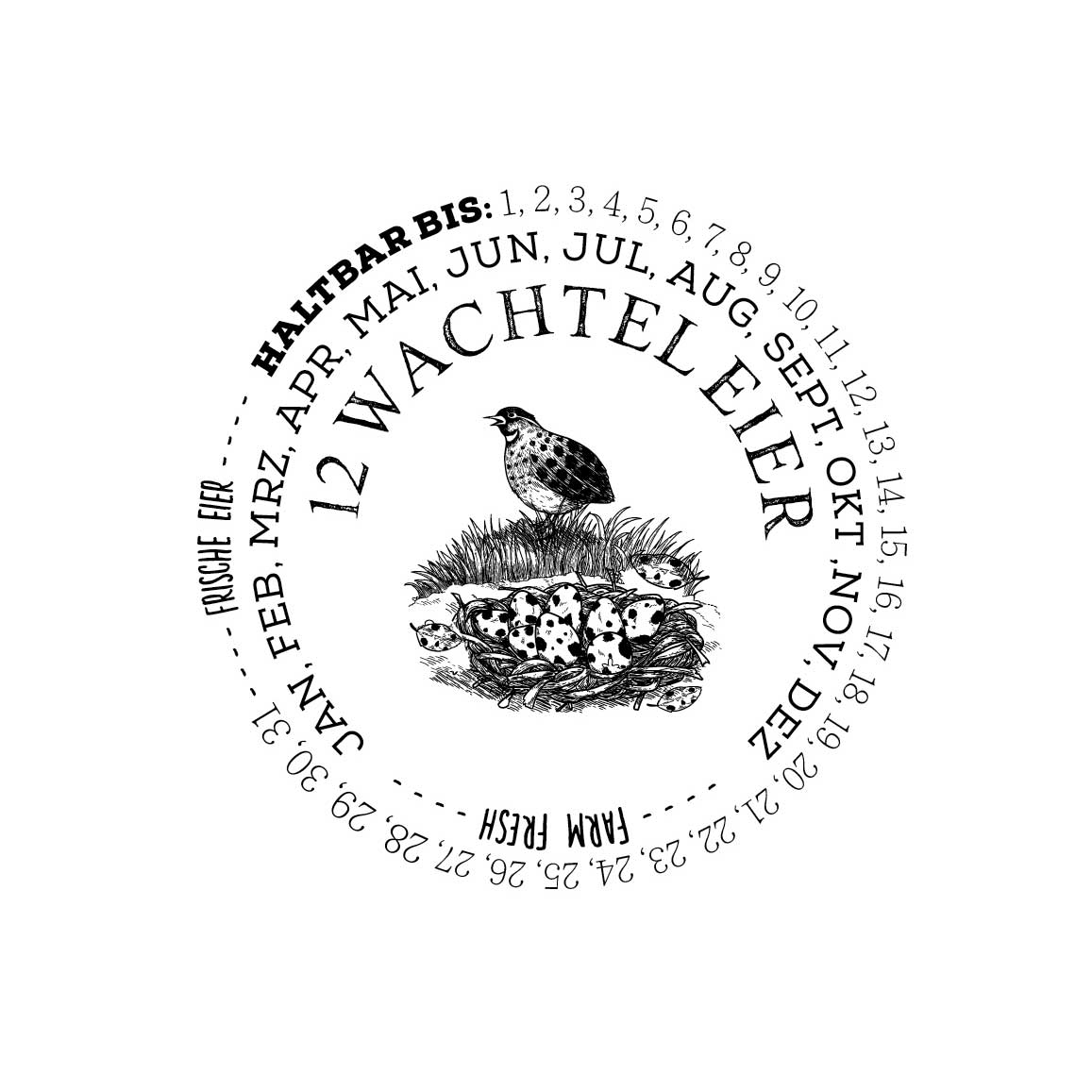 Eierschachtel-Stempel "Haltbar bis" 12 Wachteleier