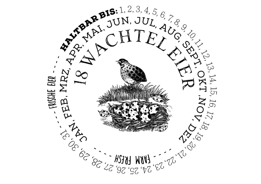 Eierschachtel-Stempel "Haltbar bis" 18 Wachteleier