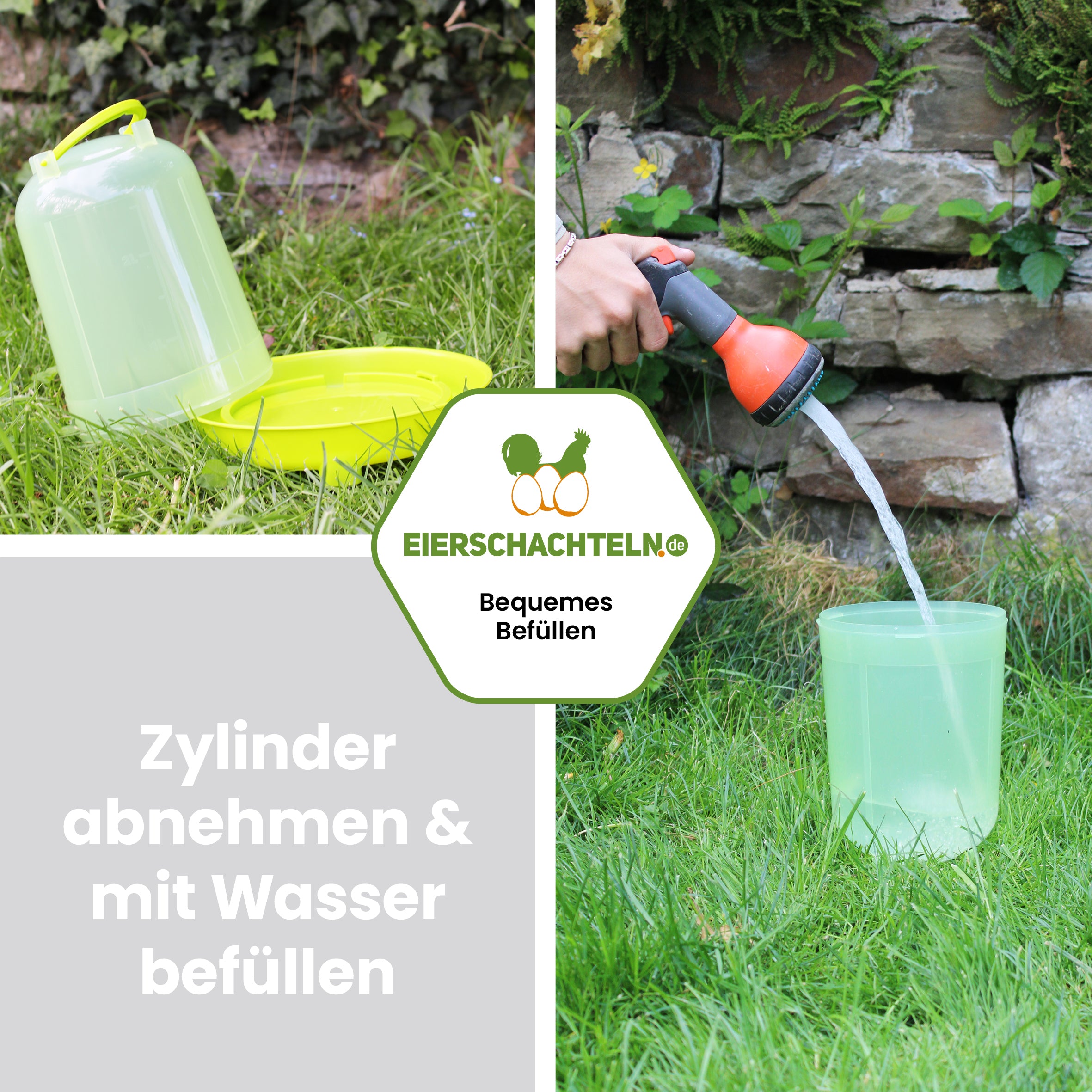 Kleine Geflügeltränke 1,5 l oder 3 l "Zylinder abnehmen &amp; mit Wasser befüllen" 
