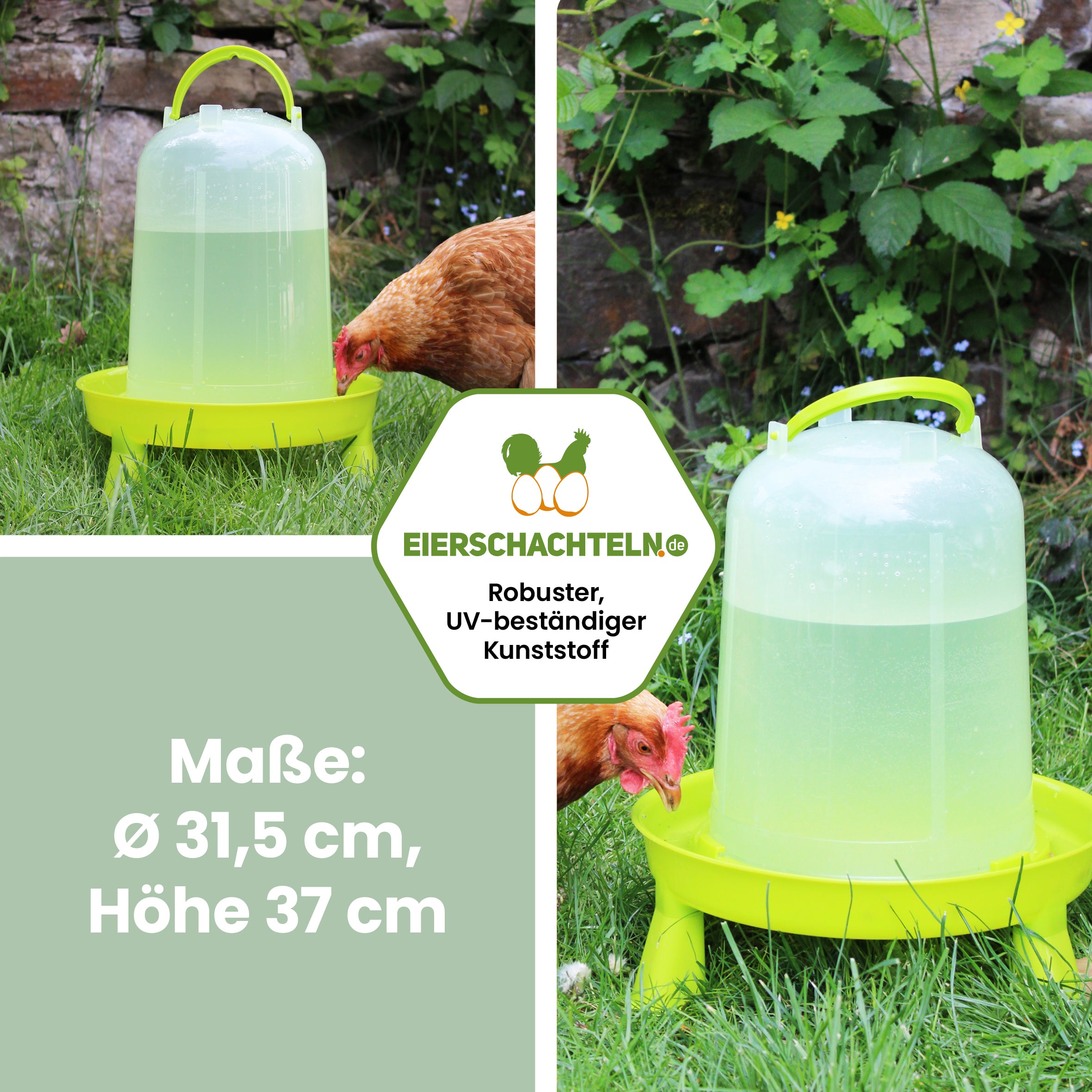 Geflügeltränke mit Bajonettverschluss und abnehmbaren Füßen, 8 Liter "Maße: Ø 31,5 cm, Höhe 37 cm"