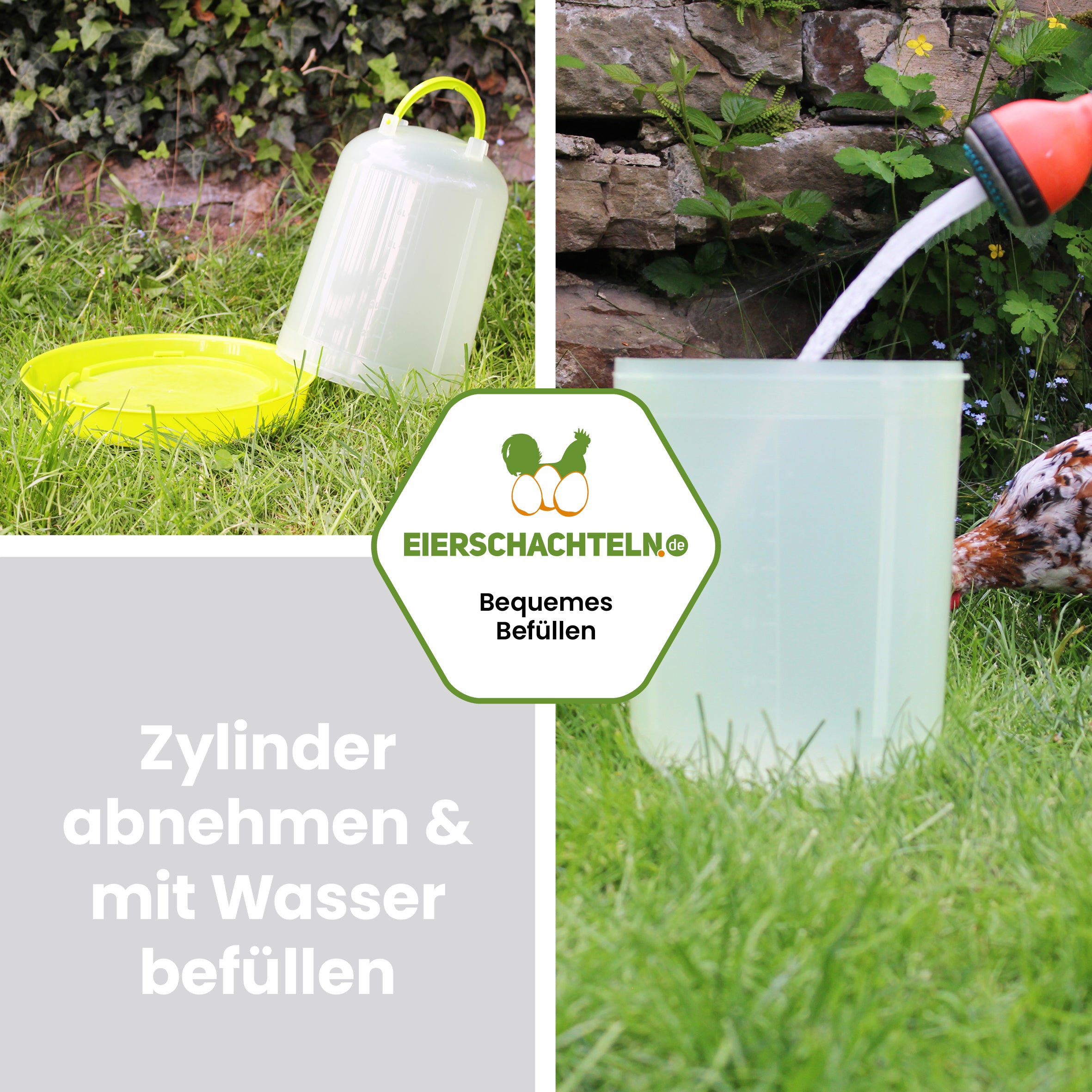 Geflügeltränke mit Bajonettverschluss und abnehmbaren Füßen, 8 Liter "Zylinder abnehmen &amp; mit Wasser befüllen"