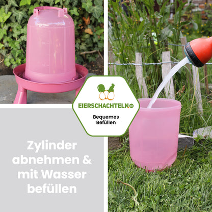 Geflügeltränke 3 Liter in Rosé "Zylinder abnehmbar &amp; mit Wasser befüllen"
