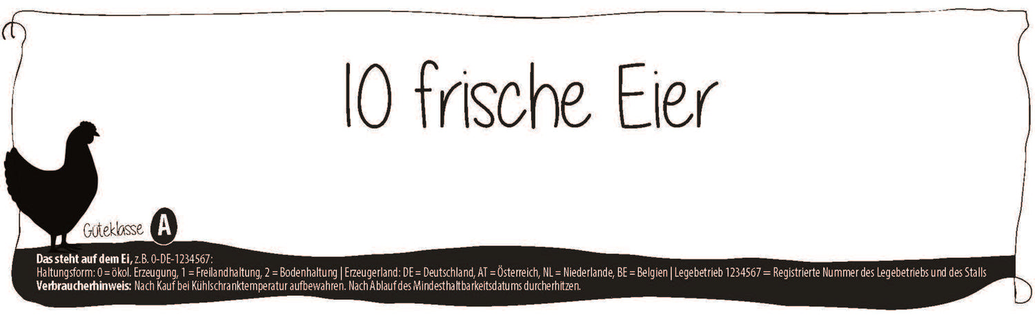 500 Stück Thermoetiketten für 10er Eierschachteln mit individuellem Eindruck – 4 Designvarianten