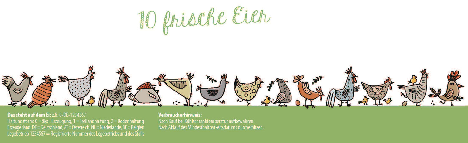 500 Stück Thermoetiketten für 10er Eierschachteln mit individuellem Eindruck – 4 Designvarianten