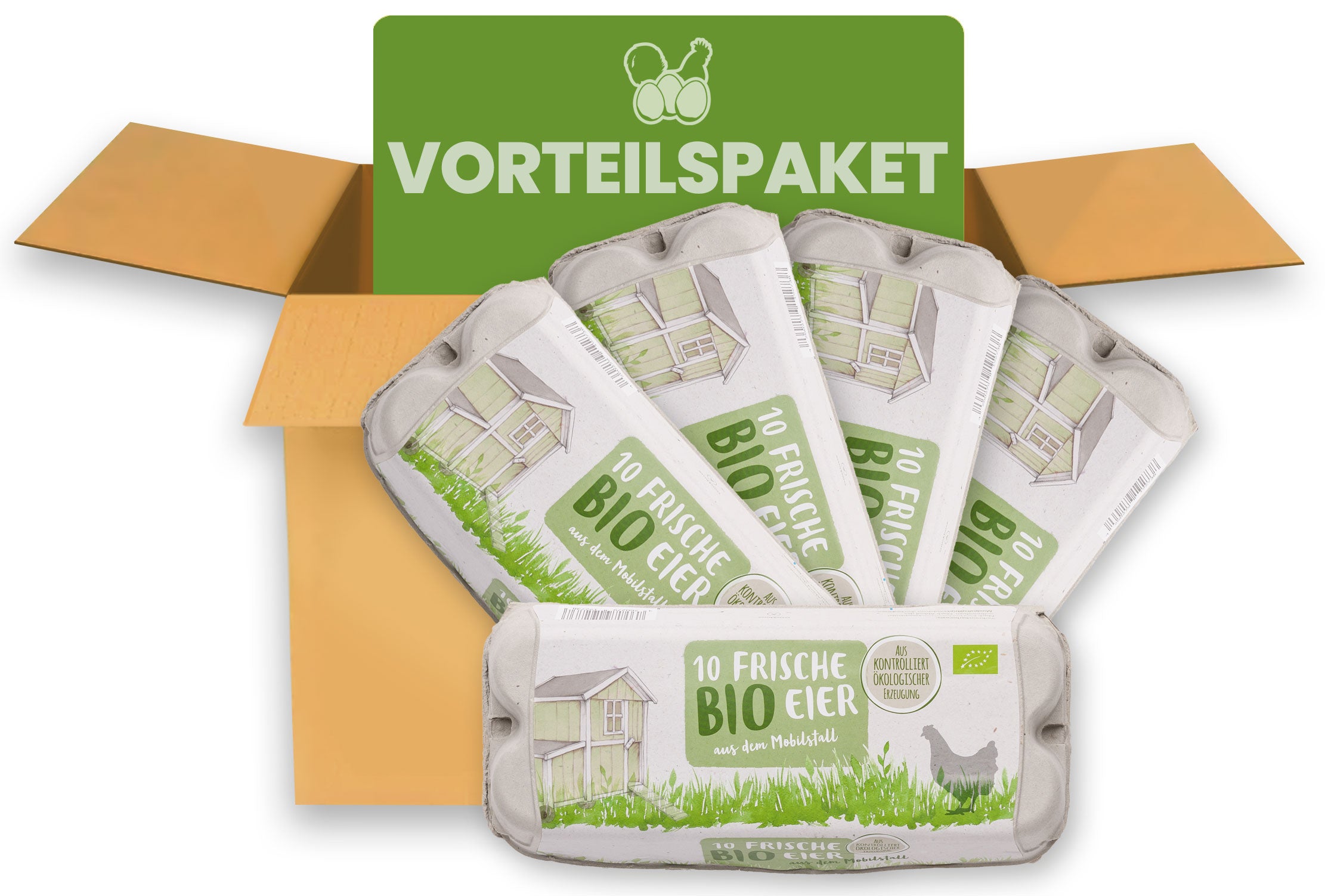 390 Stück 10er ComPac Eierschachteln mit Bio-Mobilstall-Etikett – Vorteilspaket