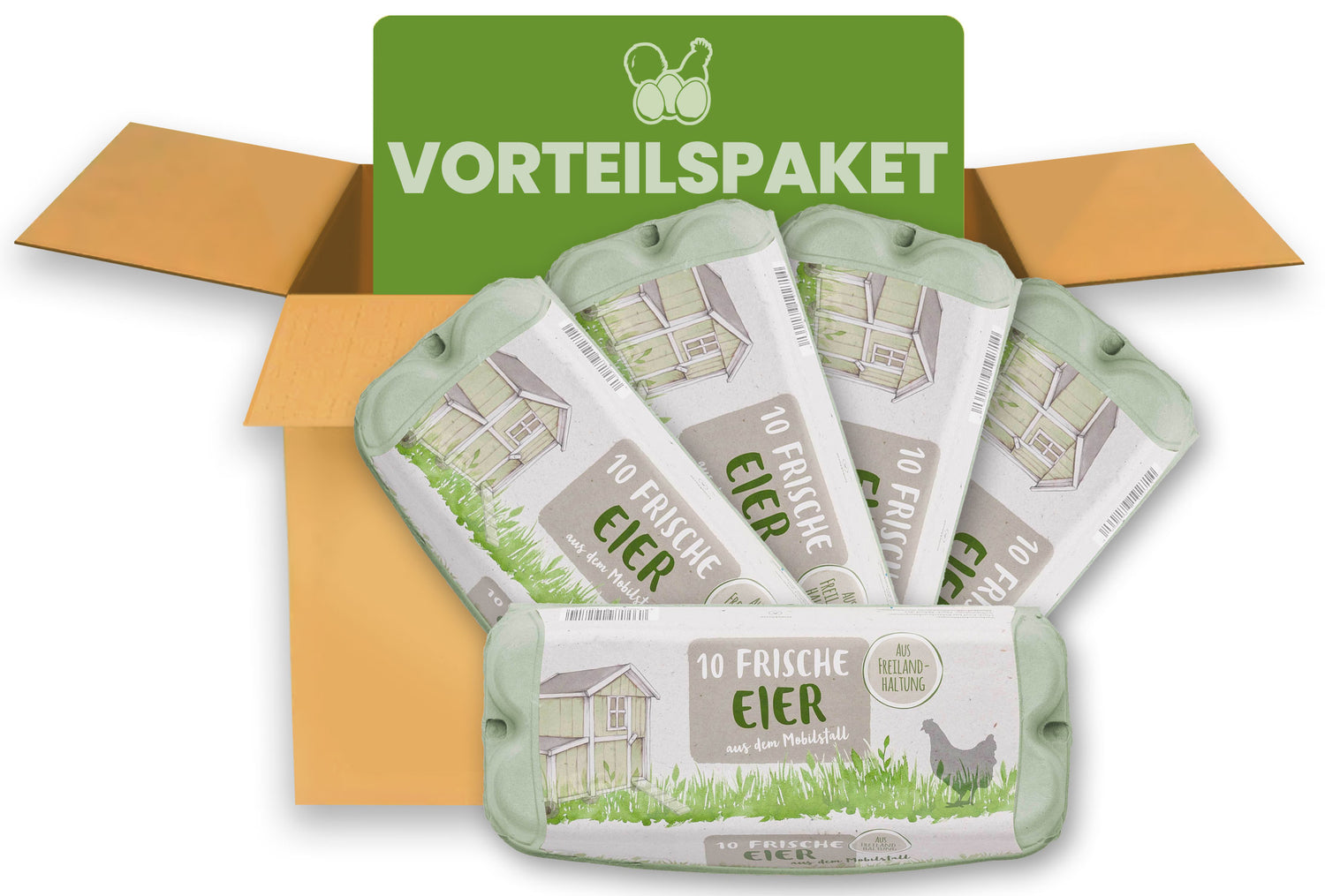 390 Stück 10er ComPac Eierschachteln mit Mobilstall-Freiland-Etikett – Vorteilspaket