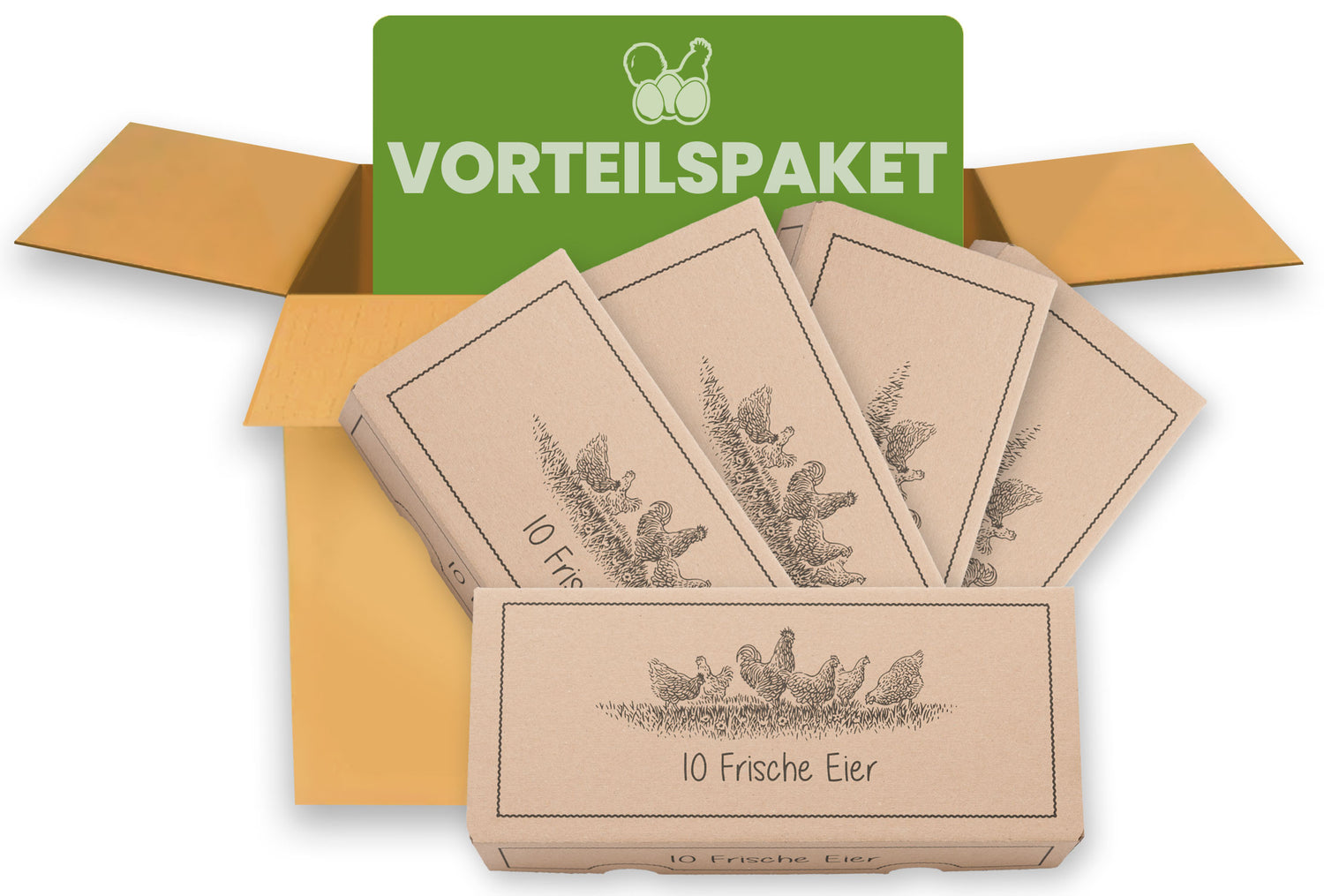 EckPack 10er Eierschachtel, Vorteilspaket mit Direktdruck „10 Frische Eier“