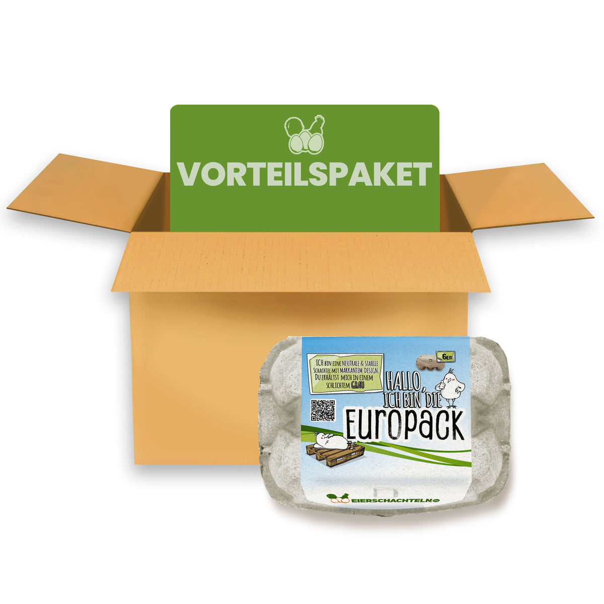 420 Stück 6er EuroPack Eierschachteln mit eigenem Etikett im Vorteilspaket