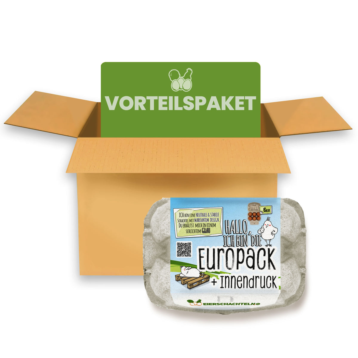 420 Stück 6er EuroPack Eierschachteln mit eigenem Etikett &amp; Innendruck im Vorteilspaket
