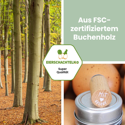 Mini-Woodie-Stempel „Mit Liebe gelegt“ "Aus FSC-zertifiziertem Buchenholz" 
