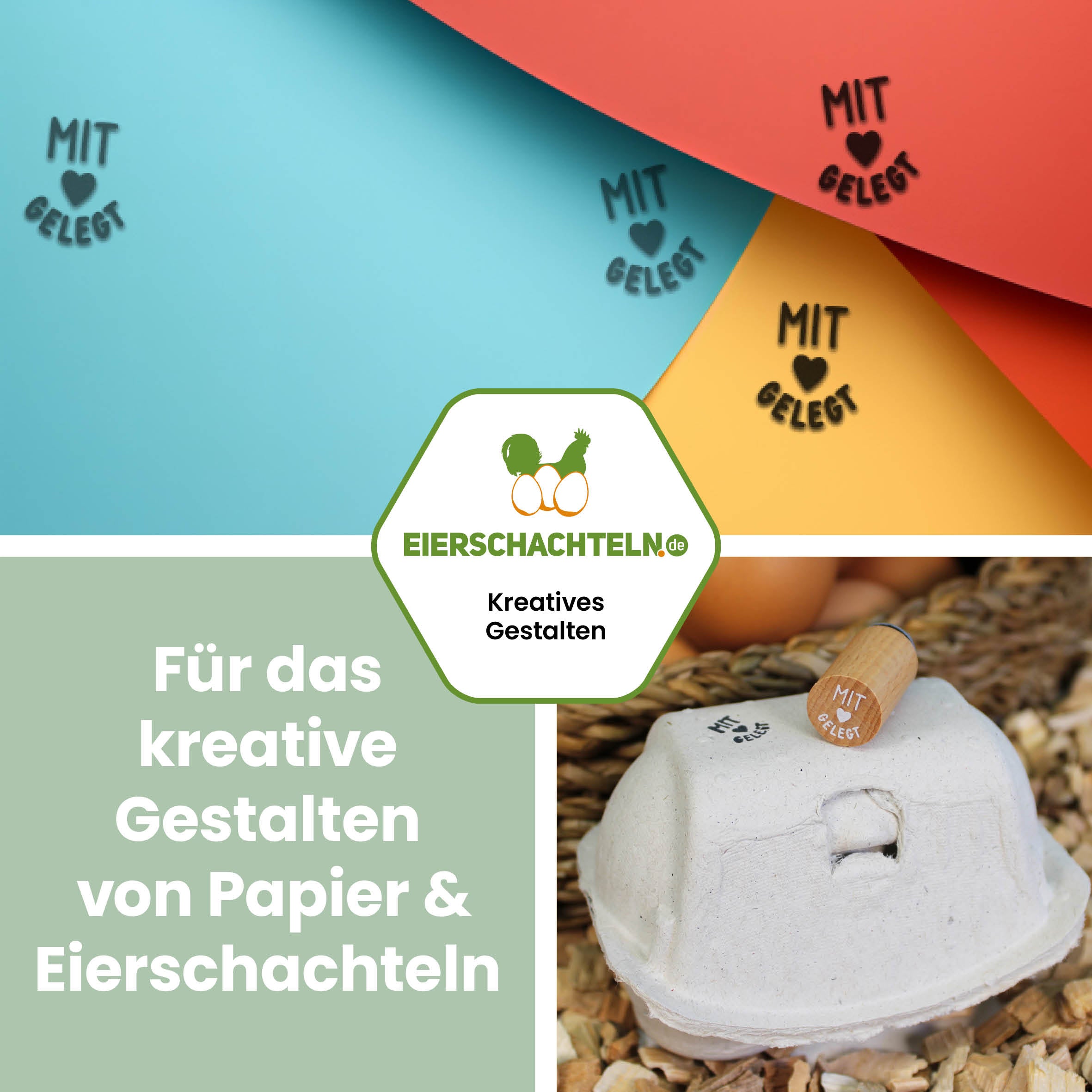 Mini-Woodie-Stempel „Mit Liebe gelegt“ "Für das kreative Gestalten von Papier &amp; Eierschachteln" 