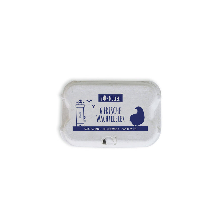 Stempel für Eierschachteln, 6er Wachteleierschachtel aus Pappe, blau