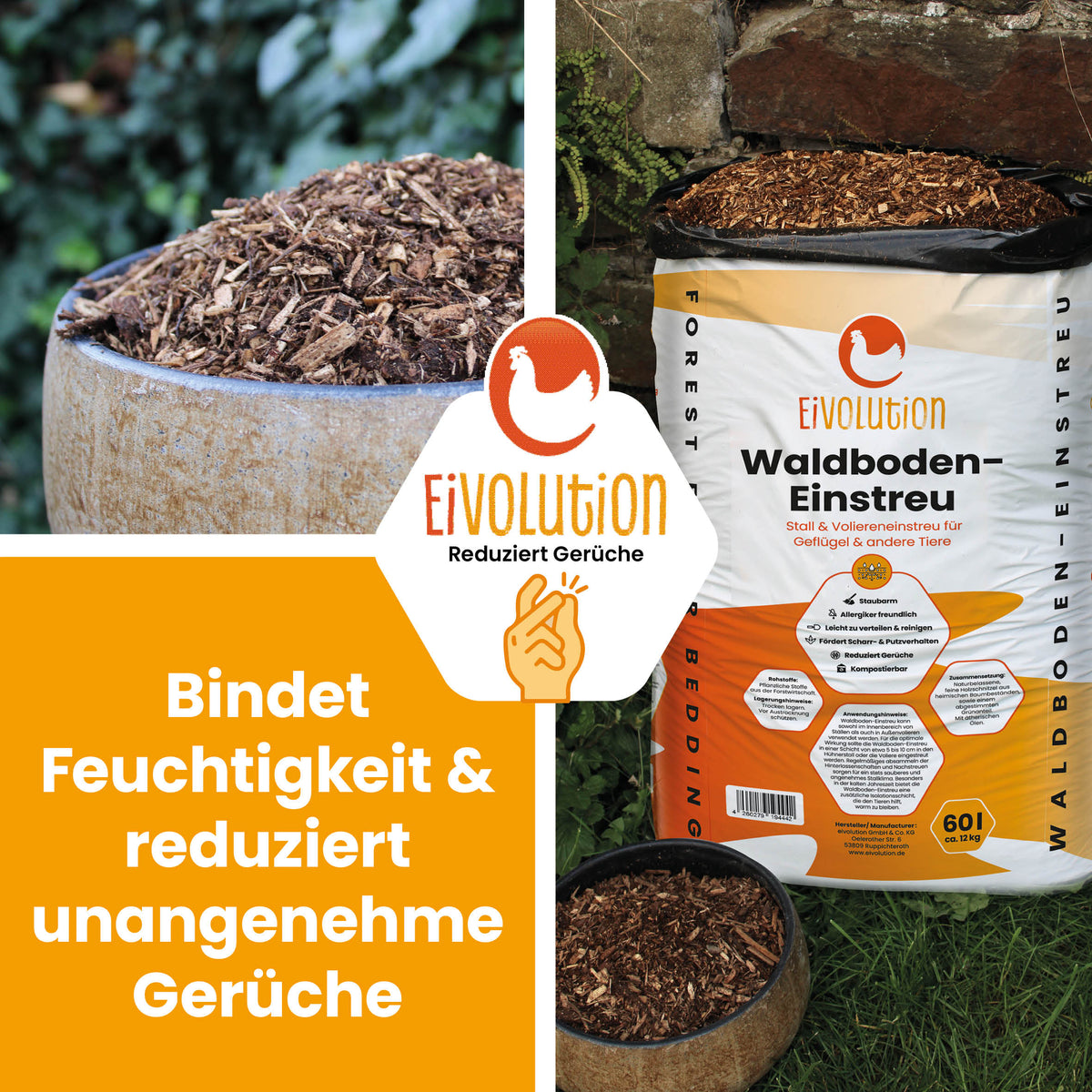 Waldboden-Einstreu - naturnahe Einstreu für Stall &amp; Voliere - 51 x 60 Liter