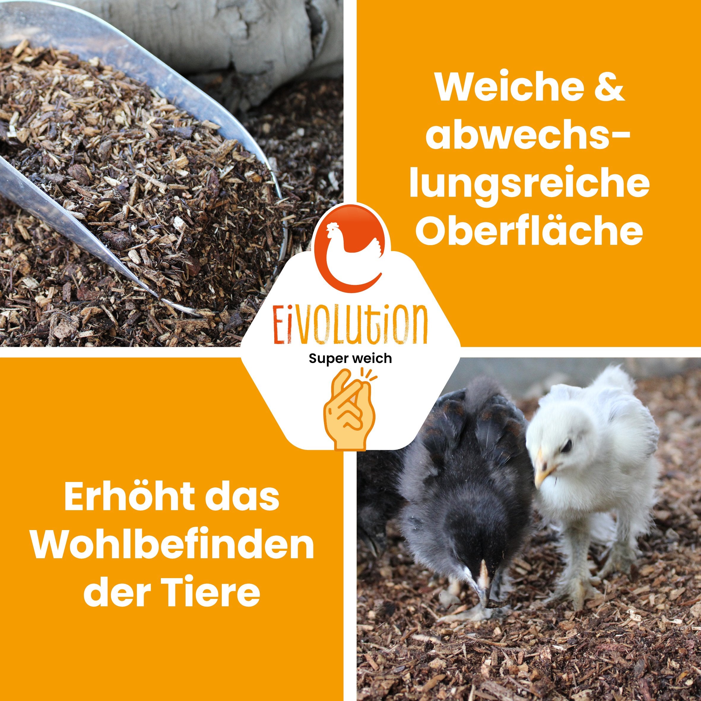 eivolution Waldbodeneinstreu "Weiche &amp; abwechslungsreiche Oberfläche erhöht das Wohlbefinden der Tiere" 