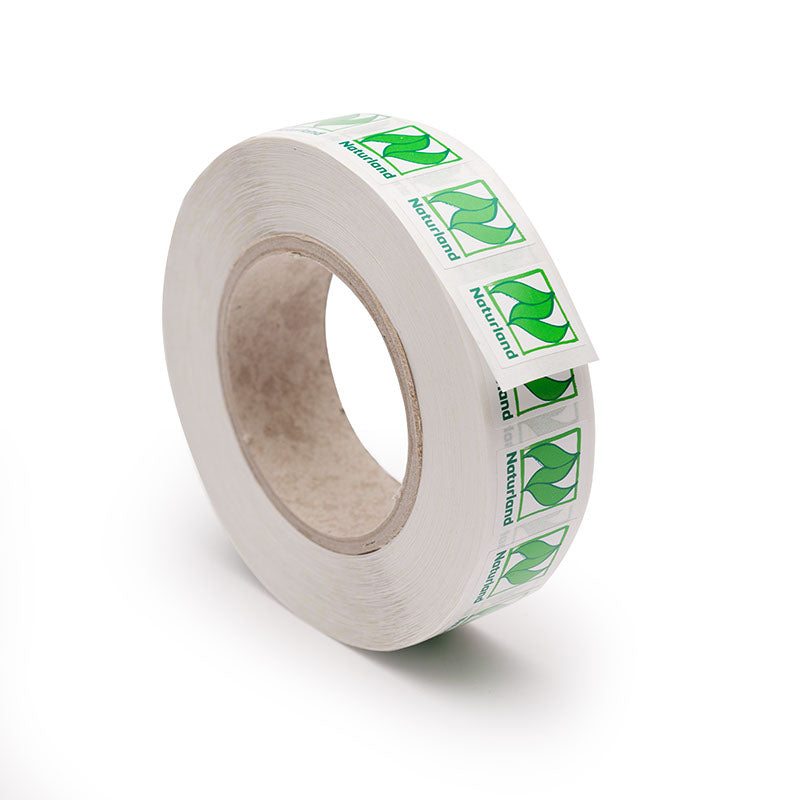 Naturland Sticker - kleiner Aufkleber mit farbigem Naturland Logo, auf der Rolle