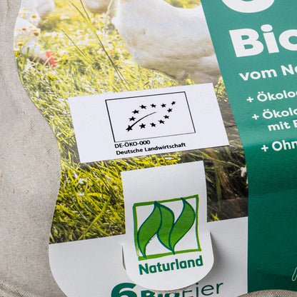 Bio Kontrollstellen Etikett – selbstklebend, mit EU-Bio-Siegel 6500 Stück, aufgeklebt auf Eierschachtel