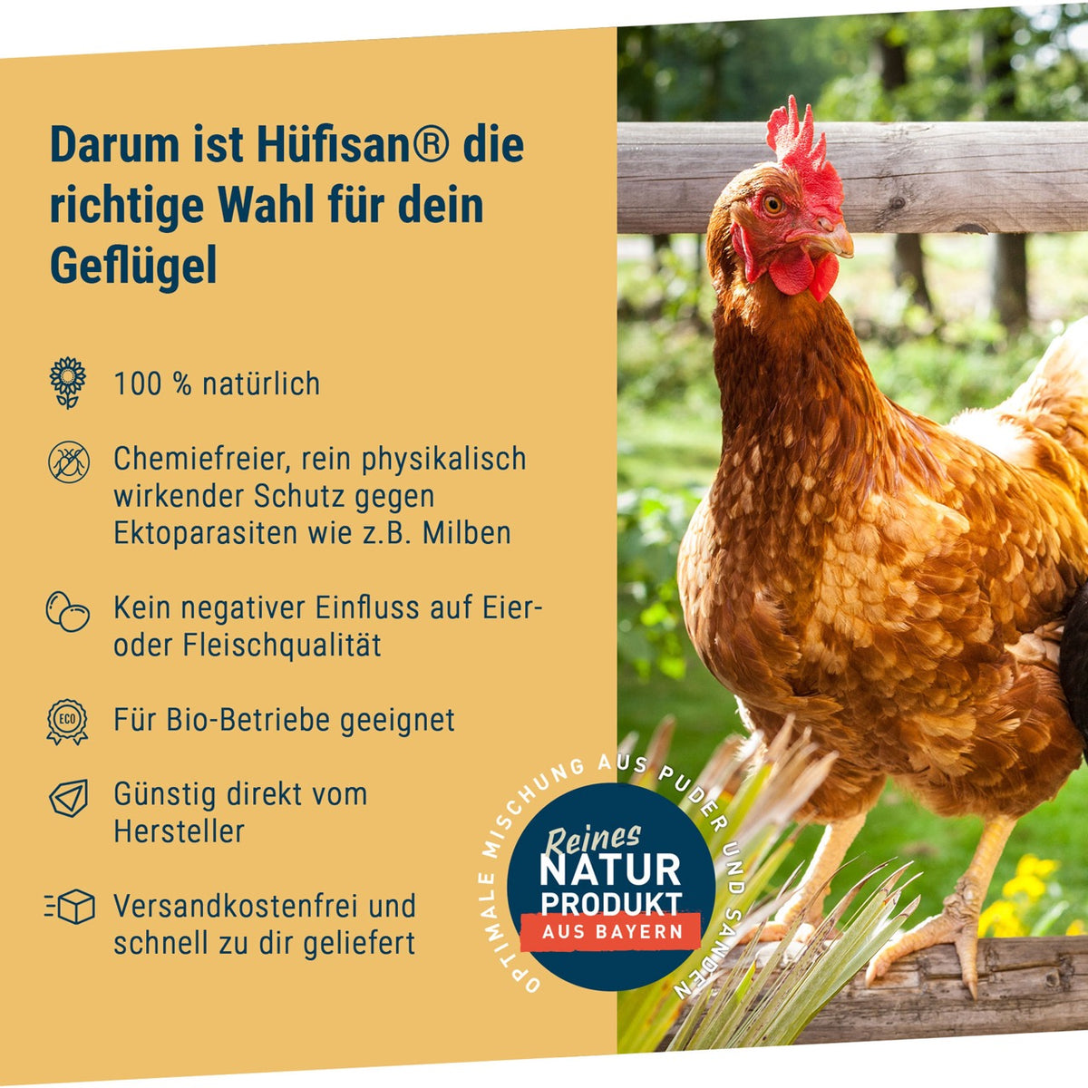 Hüfisan Geflügeleinstreu 25 kg "Darum ist Hüfisan die richtige Wahl für dein Geflügel"