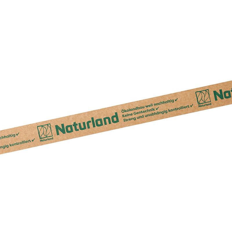 Papier-Selbstklebeband – mit Naturland Logo und Aufschrift, Abgerollt sichtbarer Aufdruck