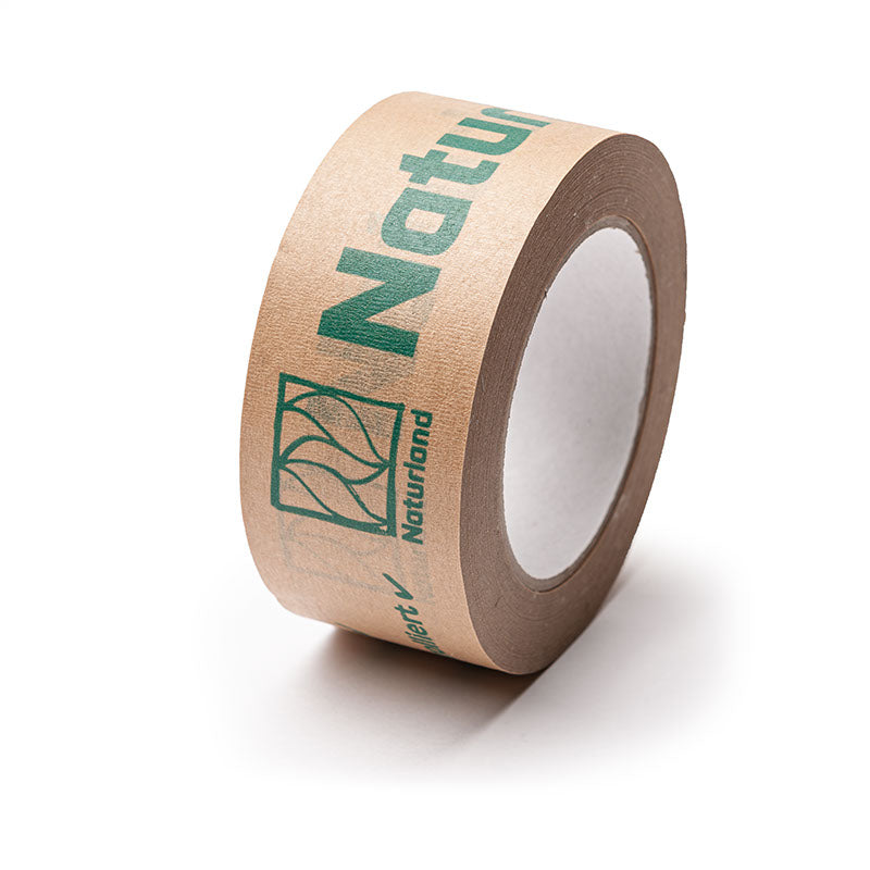 Papier-Selbstklebeband – mit Naturland Logo und Aufschrift, auf Rolle
