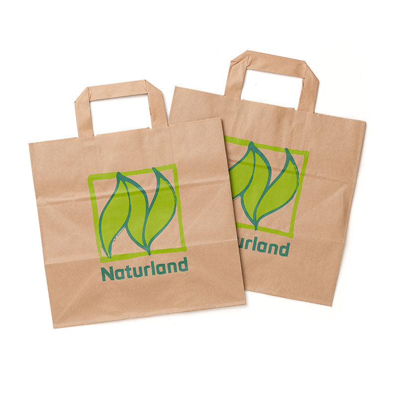 Papiertragetasche mit Naturland-Logo, 2 Stück nebeneinander