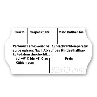 Preisauszeichner mit Gewichtsklassen, 2-zeilig mit 12 + 11 Stellen für gewölbte Etiketten, Etikett 32 x 19 mm